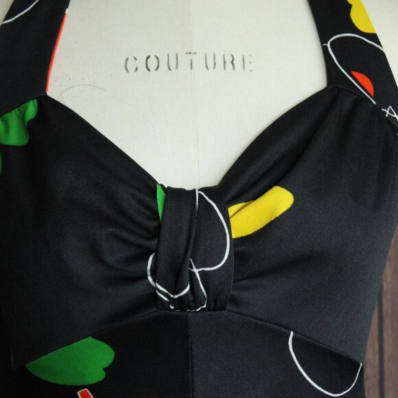 Vintage 1970s 1980s Dress, Joseph Magnin Maxidress, Primary Color Florals Halter - Picture 3 of 10